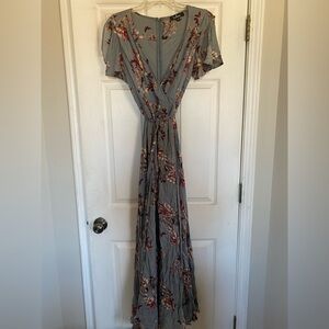 Lulu's Gray and Red Floral Maxi Dress